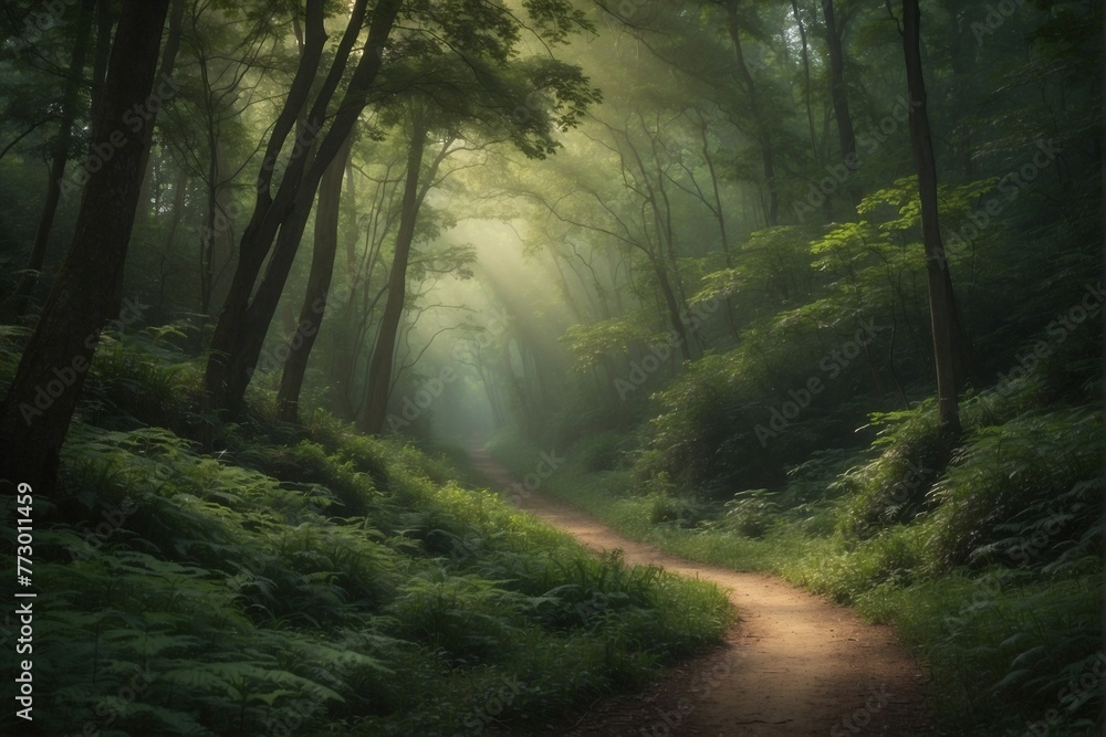 Fototapeta premium Green, Beautiful Soft Light, Forest View