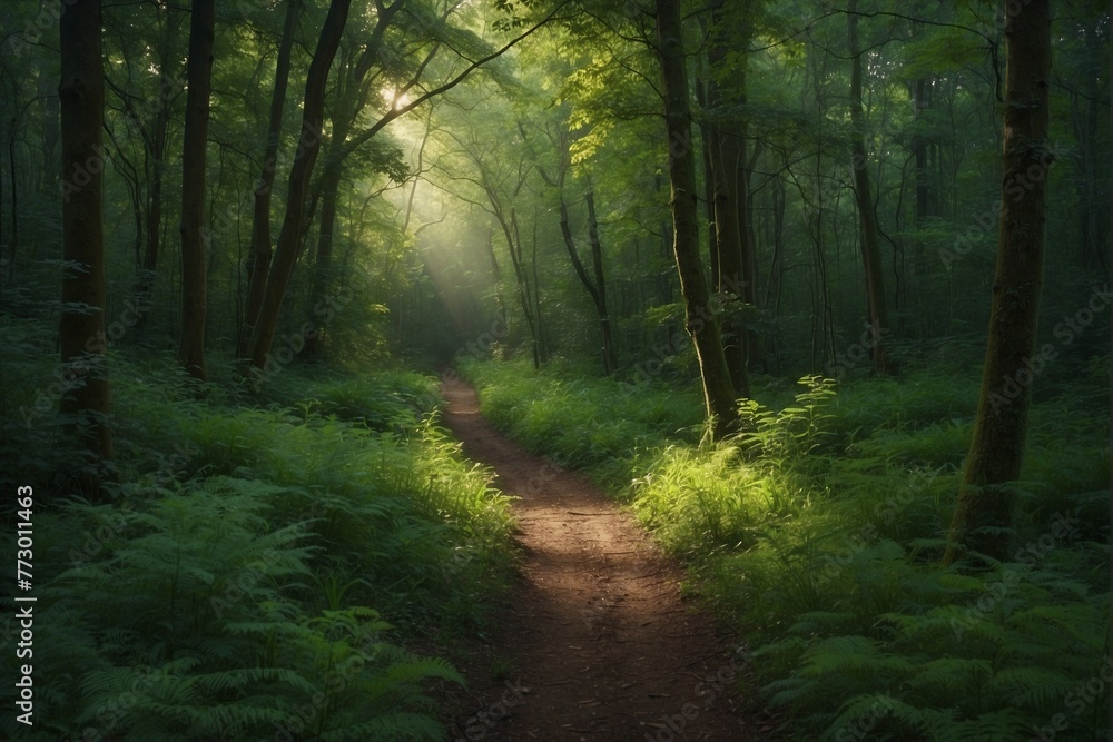 Obraz premium Green, Beautiful Soft Light, Forest View