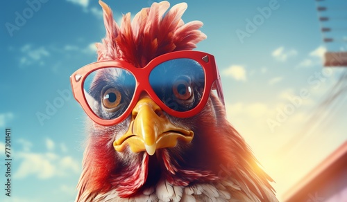 a bird wearing sunglasses photo