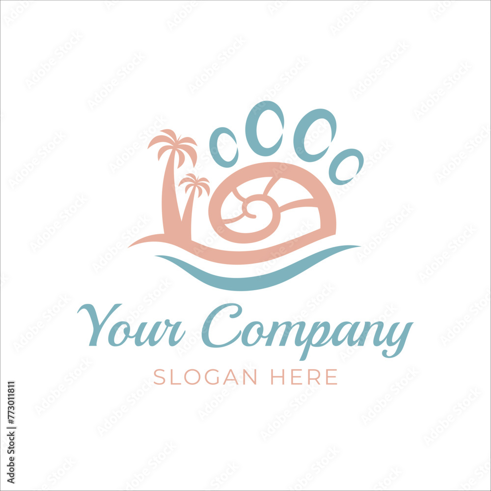 Palm tree with paw and snail abstract logo Palm tree with paw and snail abstract logo