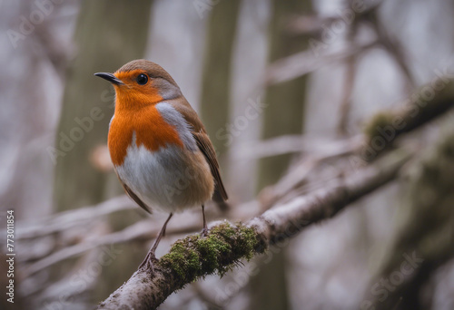 Red Robin (Erithacus rubecula) birds close up in a forest © ArtisticLens
