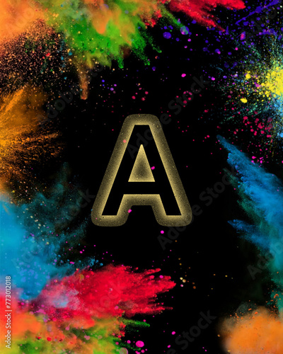Letter of the English alphabet on a background of bright colors in Holi style