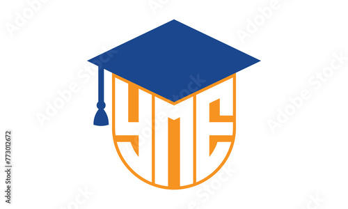 YME initial letter academic logo design vector template. school college logo, university logo, graduation cap logo, institute logo, educational logo, library logo, teaching logo, book shop, varsity