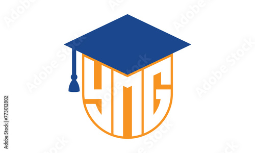 YMG initial letter academic logo design vector template. school college logo, university logo, graduation cap logo, institute logo, educational logo, library logo, teaching logo, book shop, varsity photo