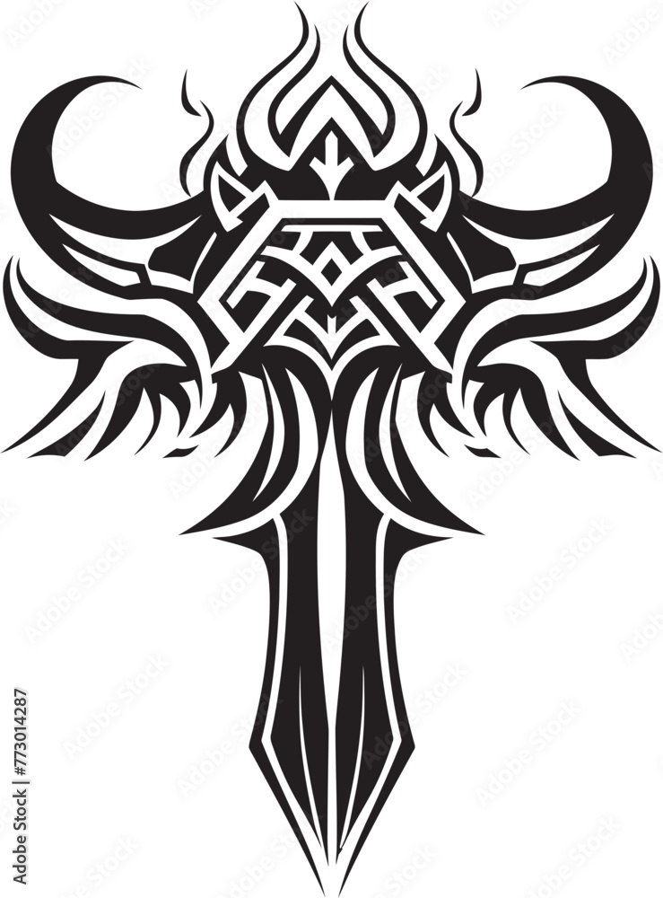 Fototapeta premium Celestial Cleaver Battle Axe Emblem Icon Druids Decimation Fantasy Axe Logo Design
