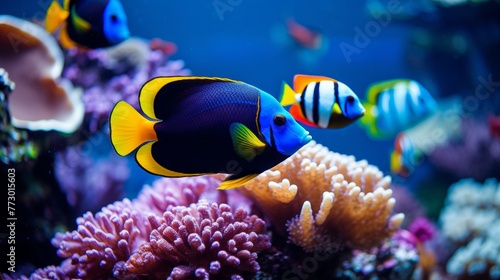Diverse marine life in vibrant coral reef ecosystem with tropical fish and variety of animals