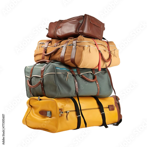 Set of different sizes of travel bag Isolated on transparent background.
