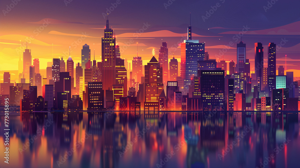 Fototapeta premium City Pulse: Vibrant Dusk Skyline