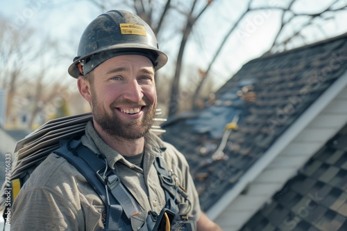 Smiling Roofer: Capturing Safety and Professionalism in Amateur Photography generative ai