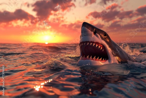 toothy shark emerges from the sea © Андрей Трубицын