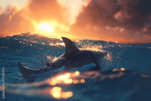 toothy shark emerges from the sea photo