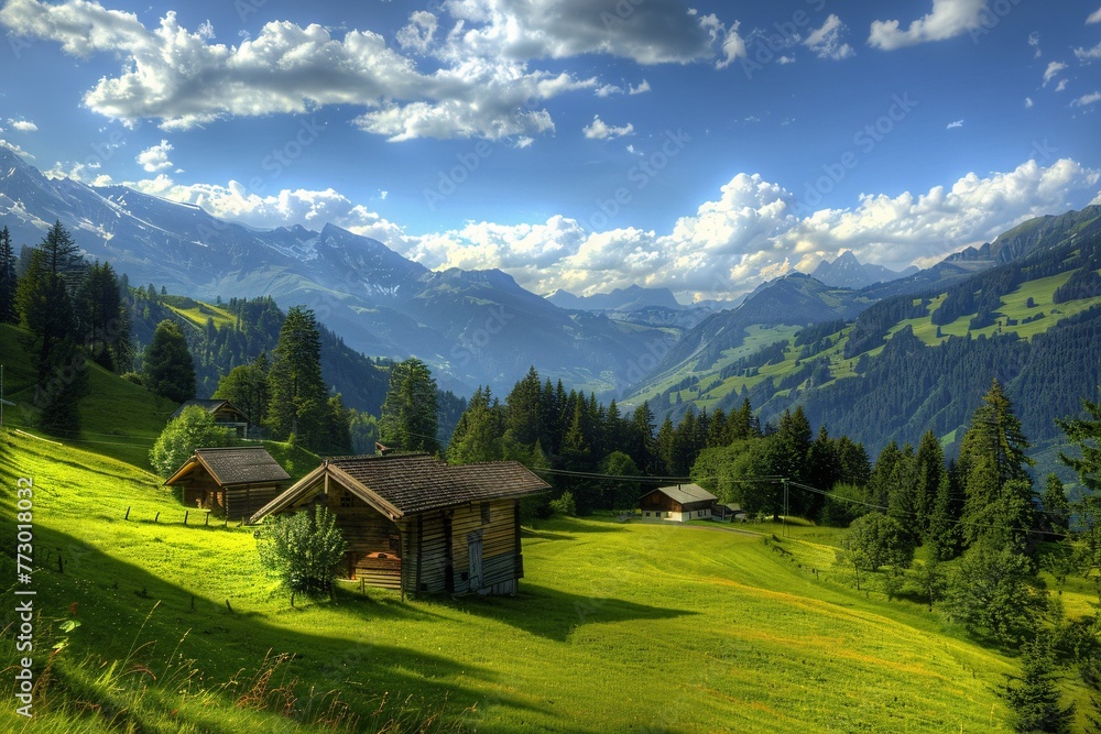 A Serene Mountain Retreat A Picturesque View of the Alps Generative AI