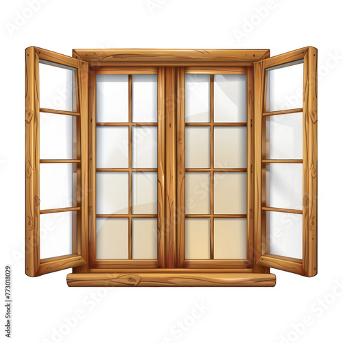 Wood window frame realistic style isolated on transparent background png
