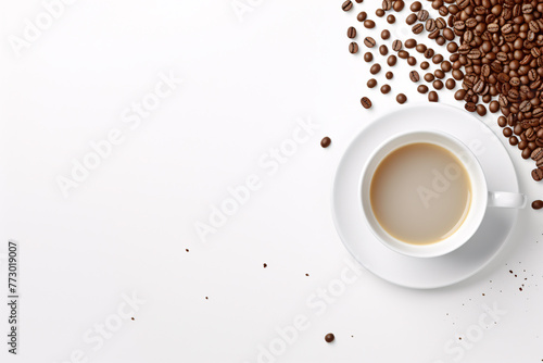 a cup of coffee and coffee beans