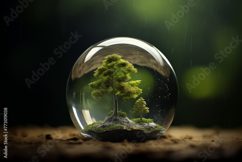 Forest inside a glass sphere.