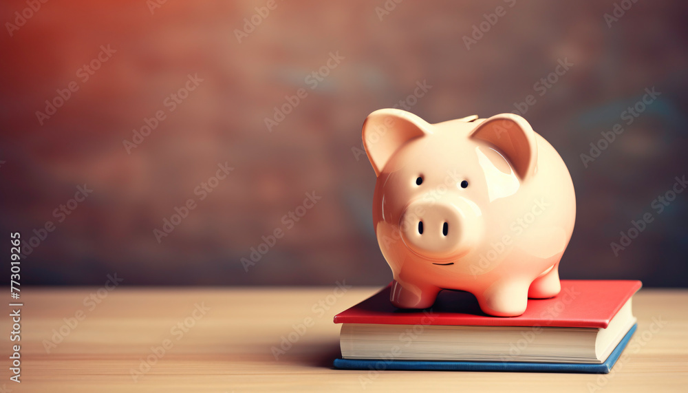 a piggy bank on top of a book a piggy bank on top of a book