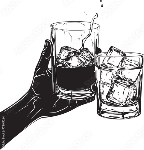 Scotch Serenity Logo Design Icon Bourbon Reverie Hand with Whiskey Glass Emblem