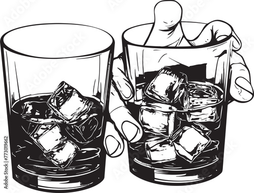 Scotch Serenity Emblem Design Bourbon Reverie Whiskey Glass Vector Icon