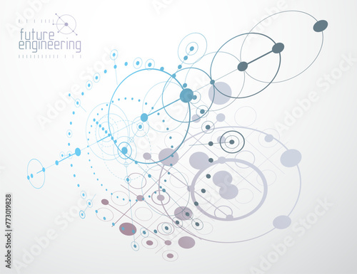 Technical plan, abstract engineering draft for use in graphic and web design. Vector drawing of industrial system created with lines and circles.