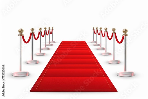 Glamorous red carpet on white background  VIP event entrance luxury decoration isolated illustration