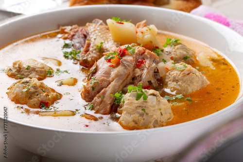 "Ciorba de perisoare" - Romanian traditional soup with meatballs