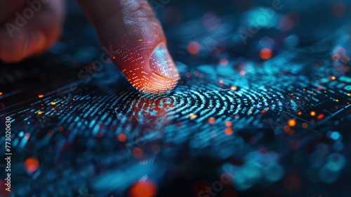 A close-up of a person's thumbprint being scanned for biometric payment. 
