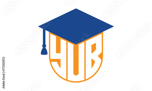 YUB initial letter academic logo design vector template. school college logo, university logo, graduation cap logo, institute logo, educational logo, library logo, teaching logo, book shop, varsity