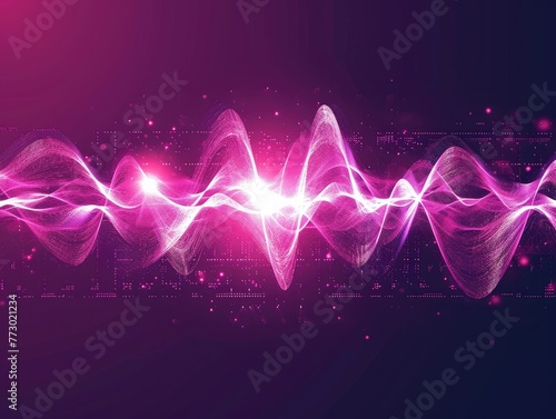 Image featuring modern sound waves oscillating in bright pink light. This depicts a sound wave equalizer in a vibrant and visually stimulating manner, perfect for conveying energy and rhythm. AI. photo