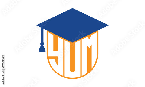 YUM initial letter academic logo design vector template. school college logo, university logo, graduation cap logo, institute logo, educational logo, library logo, teaching logo, book shop, varsity