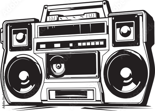 Melodic Motion Boombox Logo Design Beat Break Hip Hop Emblem Emblematic