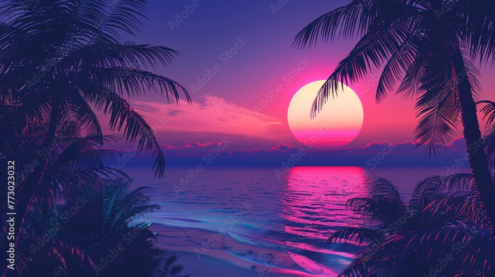 Palm Tree Sunset A Pink and Purple Skyline Generative AI
