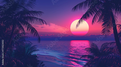 Palm Tree Sunset A Pink and Purple Skyline Generative AI © Satyam