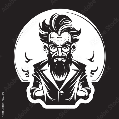 Quantum Quackery Iconic Logo for Mad Scientist Techno Tyranny Mad Scientist Vector Emblem