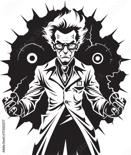 Genetic Goliath Mad Scientist Logo Graphics Robotic Revolution Vector Logo for Mad Scientist