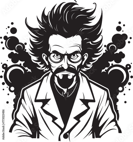Techno Tyranny Emblematic Mad Scientist Logo Genetic Goliath Dynamic Mad Scientist Vector Icon