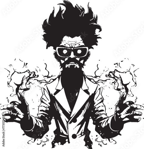 Synaptic Sorcerer Mad Scientist Icon Design Nano Nemesis Emblematic Mad Scientist Logo