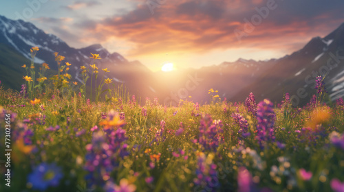 Swiss Alps Sunrise: Alpine Wildflower Serenity © Jian