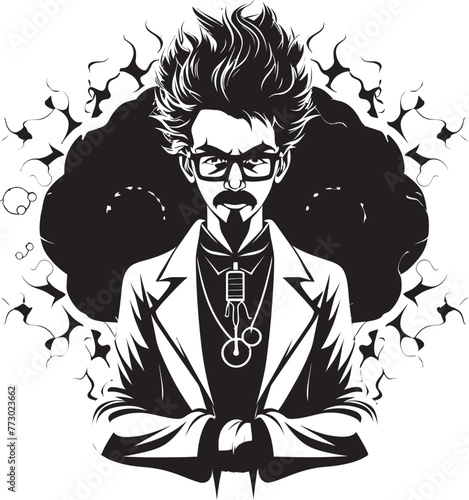 Quantum Quackery Iconic Logo for Mad Scientist Techno Tyranny Mad Scientist Vector Emblem