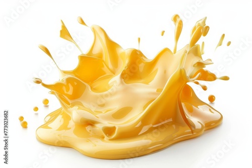 Melted Cheese Splash Isolated on White Background, Dairy Product Cut Out, Digital Illustration