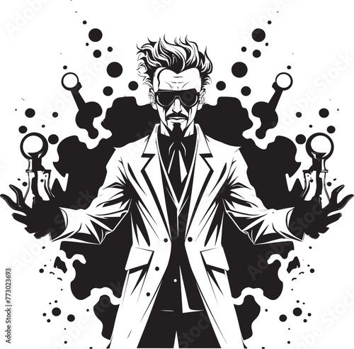 Genetic Goliath Mad Scientist Logo Graphics Robotic Revolution Vector Logo for Mad Scientist