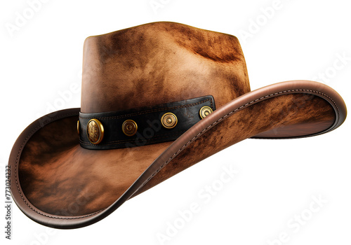 Elegant cowboy hat with leather band isolated on transparent background, generative AI photo
