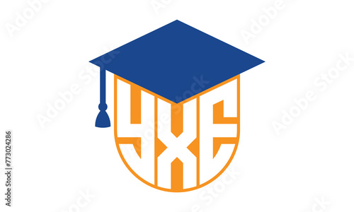 YXE initial letter academic logo design vector template. school college logo, university logo, graduation cap logo, institute logo, educational logo, library logo, teaching logo, book shop, varsity photo