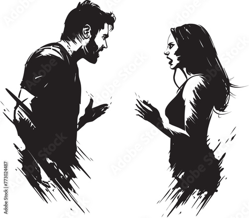 Wrathful Waltz Vector Art Depicting Man and Womans Anger Raging Duo Emblem for Couples Wrathful Exchange