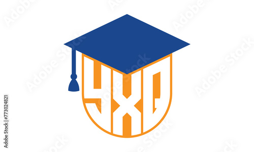 YXQ initial letter academic logo design vector template. school college logo, university logo, graduation cap logo, institute logo, educational logo, library logo, teaching logo, book shop, varsity