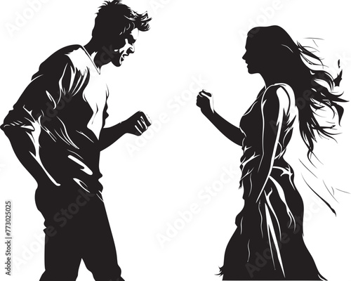 Fierce Fiasco Iconic Emblem of Man and Womans Fierce Dispute Ire Inferno Vector Graphic Symbolizing Couples Fiery Ire