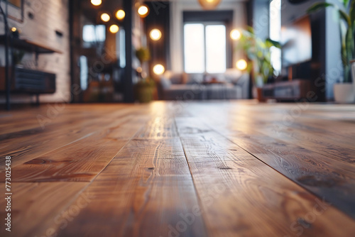 wooden floor in modern interior with blurry background