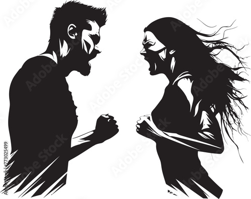 Fury Frenzy Iconic Anger Emblem for Man and Woman Anguish Aflame Dynamic Anger Icon for Couples Conflict