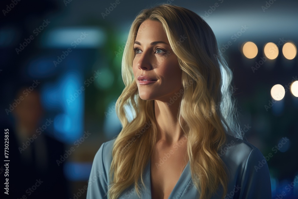 Obraz premium Speaker Inspires Change: Mature Blonde Woman