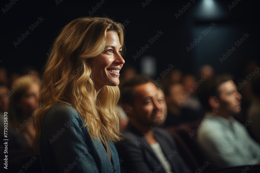 Captivating Presenter: 40s Woman with Long Blonde Hair