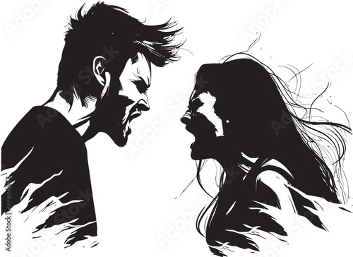 Tumultuous Tiff Dynamic Vector Illustration of Couples Turbulent Tiff Raging Rivalry Iconic Emblem Depicting Man and Womans Raging Rivalry